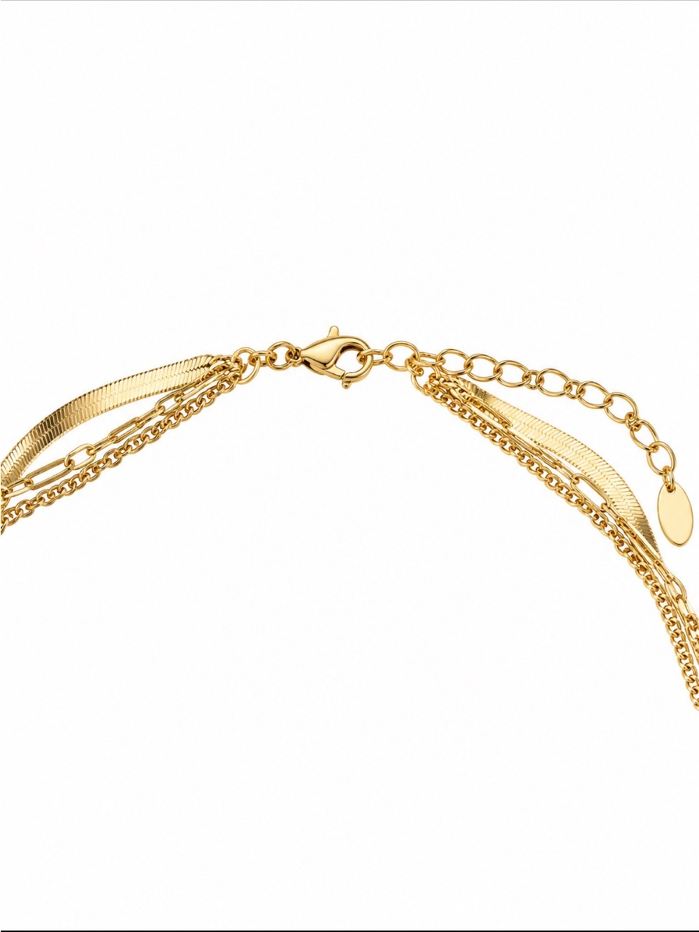 Gold Beaded Layered Lariat Necklace White Beads, Gold Chain and Gold Herringbone - Picture 4 of 6